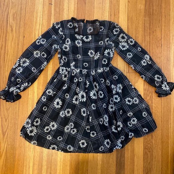 Vintage Dresses & Skirts - Vintage Black & White Daisy Babydoll Dress Size S